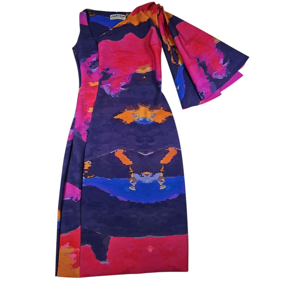 Chiara Boni La Petite Robe Italian Dress Abstract Print One Shoulder 42 US 6 New - Picture 12 of 12